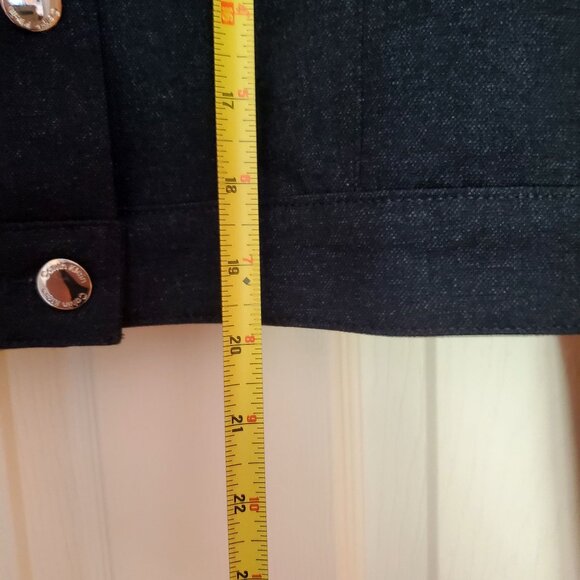 Calvin Klein Womens Cropped Denim Jacket M Buttons Navy Blue Puff Sleeves - Picture 9 of 10